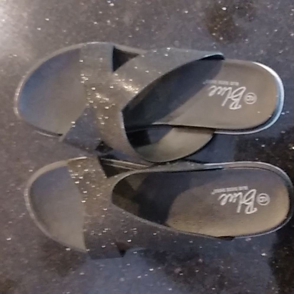 Women's  Blue Slip On Cross Over Flip Flops